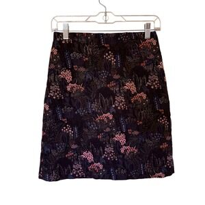 Ann Taylor Womens Size 2 Floral‎ Jacquard A-Line Skirt Navy Pink Blue